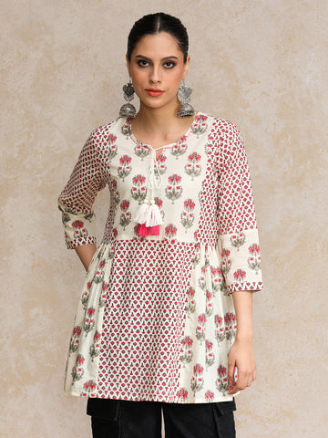 Varanga Women Ethnic Floral Jaipuri Printed Flared Tunic