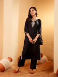 Varanga Women Black Zari & Sequin Embroidered Straight Kurta