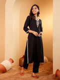 Varanga Women Black Zari & Sequin Embroidered Straight Kurta