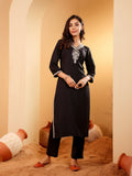 Varanga Women Black Zari & Sequin Embroidered Straight Kurta