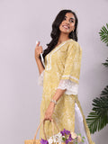 Varanga Women Paisely Printed Lace Detailed Flared Sleeve Kurta