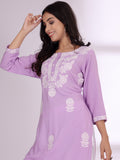 Varanga Women Chikankari Embroidered Lilac Straight Kurta