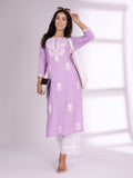 Varanga Women Chikankari Embroidered Lilac Straight Kurta