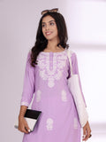 Varanga Women Chikankari Embroidered Lilac Straight Kurta