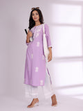 Varanga Women Chikankari Embroidered Lilac Straight Kurta