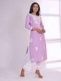 Varanga Women Chikankari Embroidered Lilac Straight Kurta