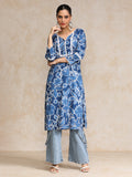 Bold Floral Printed With Lace Detailed Yoke Kurta