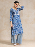 Bold Floral Printed With Lace Detailed Yoke Kurta