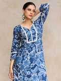 Bold Floral Printed With Lace Detailed Yoke Kurta