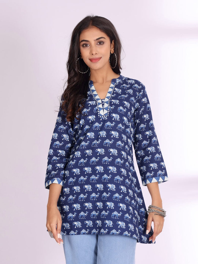 Varanga Women Handblock Printed Mandarin Collar Short Tunic