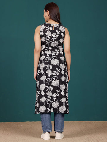 Varanga Women Floral Printed V Neck Front Slit Kurta