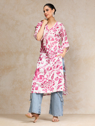 Abstract Printed V Neck Flared Sleeve Kurta