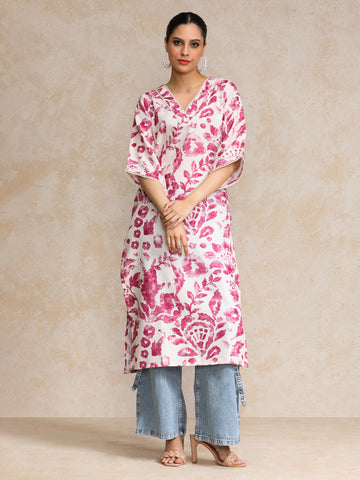 Abstract Printed V Neck Flared Sleeve Kurta