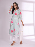 Varanga Women Floral Printed Lace Detail Straight Kurta