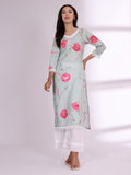 Varanga Women Floral Printed Lace Detail Straight Kurta