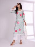 Varanga Women Floral Printed Lace Detail Straight Kurta