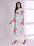 Varanga Women Floral Printed Lace Detail Straight Kurta