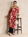 Floral Round Neck With V Detailed Round Hem Kurta