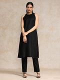 Black Halter Neck Straight Kurta