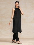 Black Halter Neck Straight Kurta