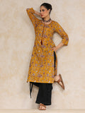 Ethnic Floral Printed With Tassel Detailing On Neck Straight Kurta