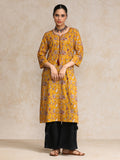 Ethnic Floral Printed With Tassel Detailing On Neck Straight Kurta