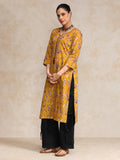 Ethnic Floral Printed With Tassel Detailing On Neck Straight Kurta