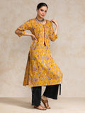 Ethnic Floral Printed With Tassel Detailing On Neck Straight Kurta