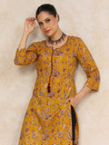 Ethnic Floral Printed With Tassel Detailing On Neck Straight Kurta