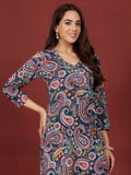 Varanga Women Paisely Printed Sequin Embroidered V Neck Kurta