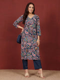 Varanga Women Paisely Printed Sequin Embroidered V Neck Kurta