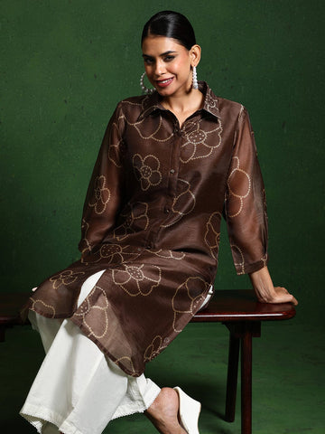 Varanga Women Premium Bandhani Floral Printed Shirt Kurta