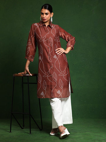 Varanga Women Premium Bandhani Floral Printed Shirt Kurta