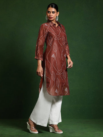 Varanga Women Premium Bandhani Floral Printed Shirt Kurta