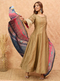 Varanga Women Shimmer Anarkali Featuring Lace-Detailed Sleeves And A Tasseled Dori at The Back Neck, Paired With a Printed Dupatta Embellished With Mirror .