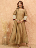 Varanga Women Shimmer Anarkali Featuring Lace-Detailed Sleeves And A Tasseled Dori at The Back Neck, Paired With a Printed Dupatta Embellished With Mirror .