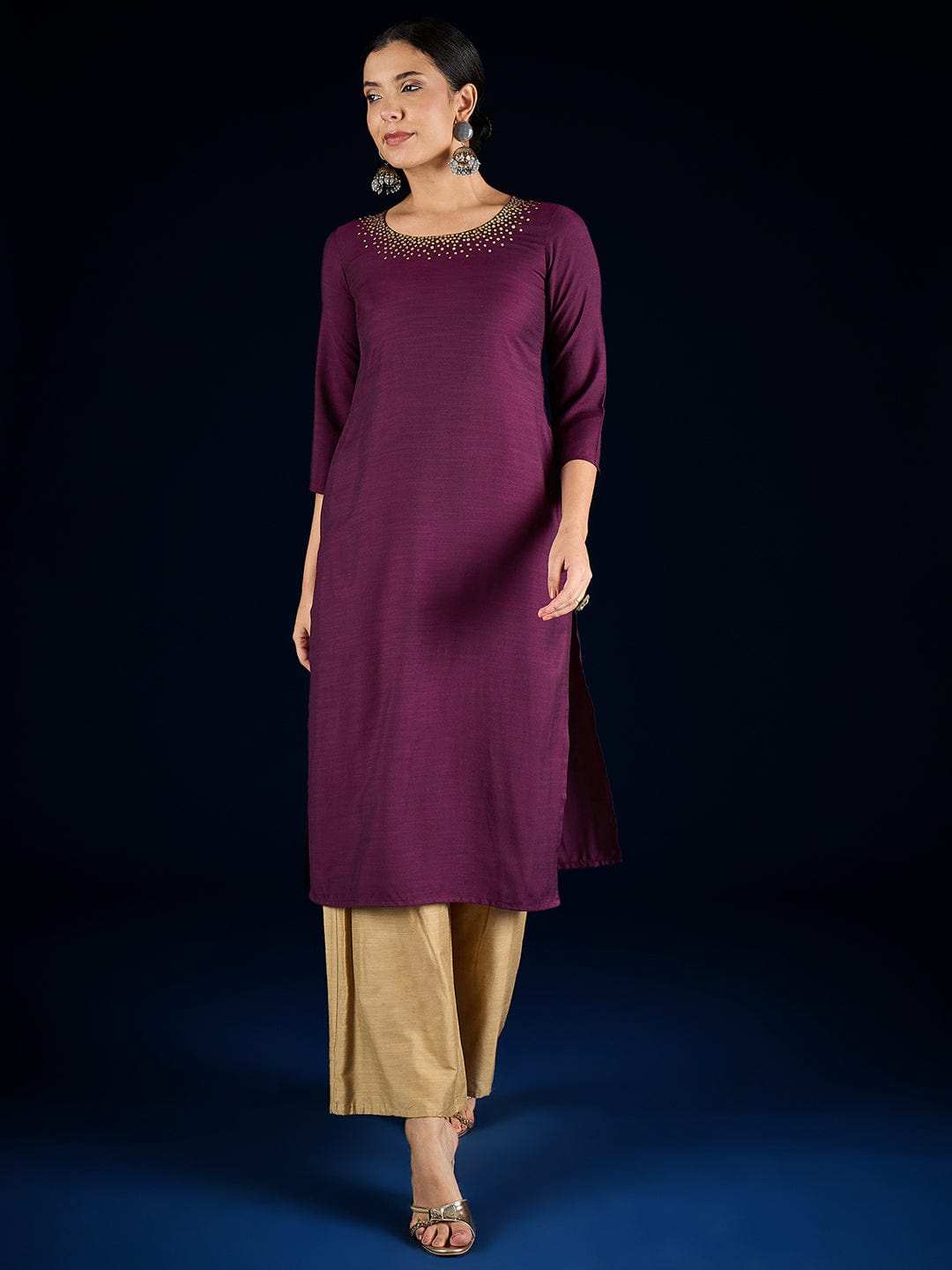 Varanga Purple Straight-Fit Kurta With Sequence Detailing