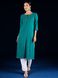 Varanga Blue Straight-Fit Kurta With Thread Embroidered Detailing