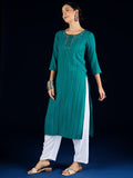 Varanga Blue Straight-Fit Kurta With Thread Embroidered Detailing