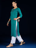 Varanga Blue Straight-Fit Kurta With Thread Embroidered Detailing