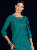 Varanga Blue Straight-Fit Kurta With Thread Embroidered Detailing