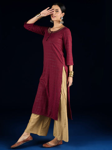Varanga Maroon  Straight-Fit Kurta With Sequence Detailing
