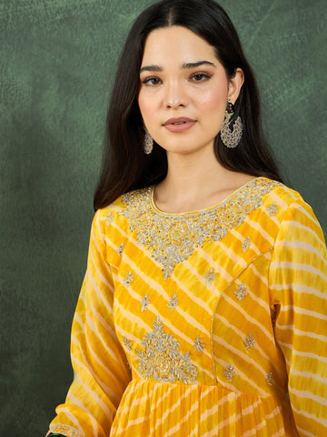 Varanga leheriya-printed Anarkali kurta with subtle zari detailing