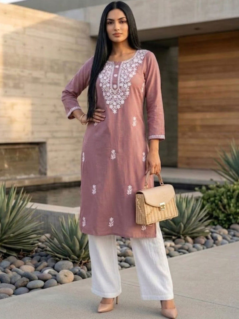 Varanga The Lucknowi Muse Tunic in Dusty Rose Kurta