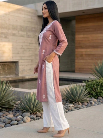 Varanga The Lucknowi Muse Tunic in Dusty Rose Kurta