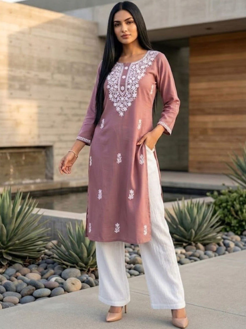 Varanga The Lucknowi Muse Tunic in Dusty Rose Kurta
