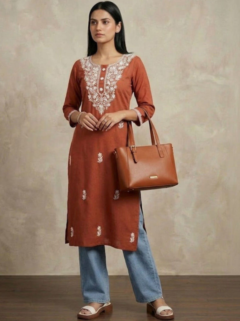 Varanga Elegant & Descriptive Lucknowi Chikan Straight-Fit Kurta