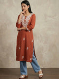 Varanga Elegant & Descriptive Lucknowi Chikan Straight-Fit Kurta