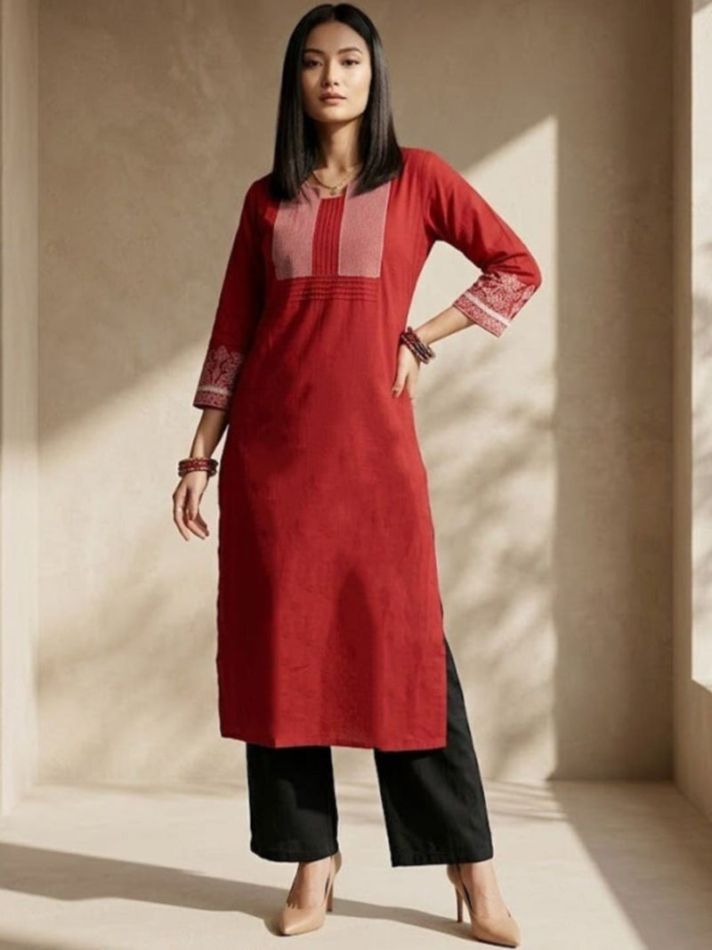Varanga The Urban Ethnic: Geometric Embroidered Crimson Kurta