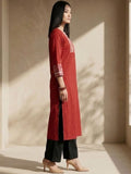 Varanga The Urban Ethnic: Geometric Embroidered Crimson Kurta